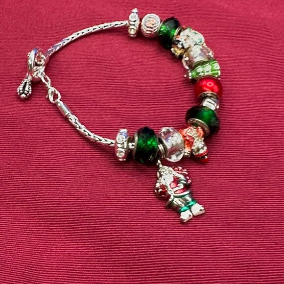 Pandora-Style Christmas Theme Charm Bracelet 14 Beads including 4 .925 Beads - Picture 6 of 15